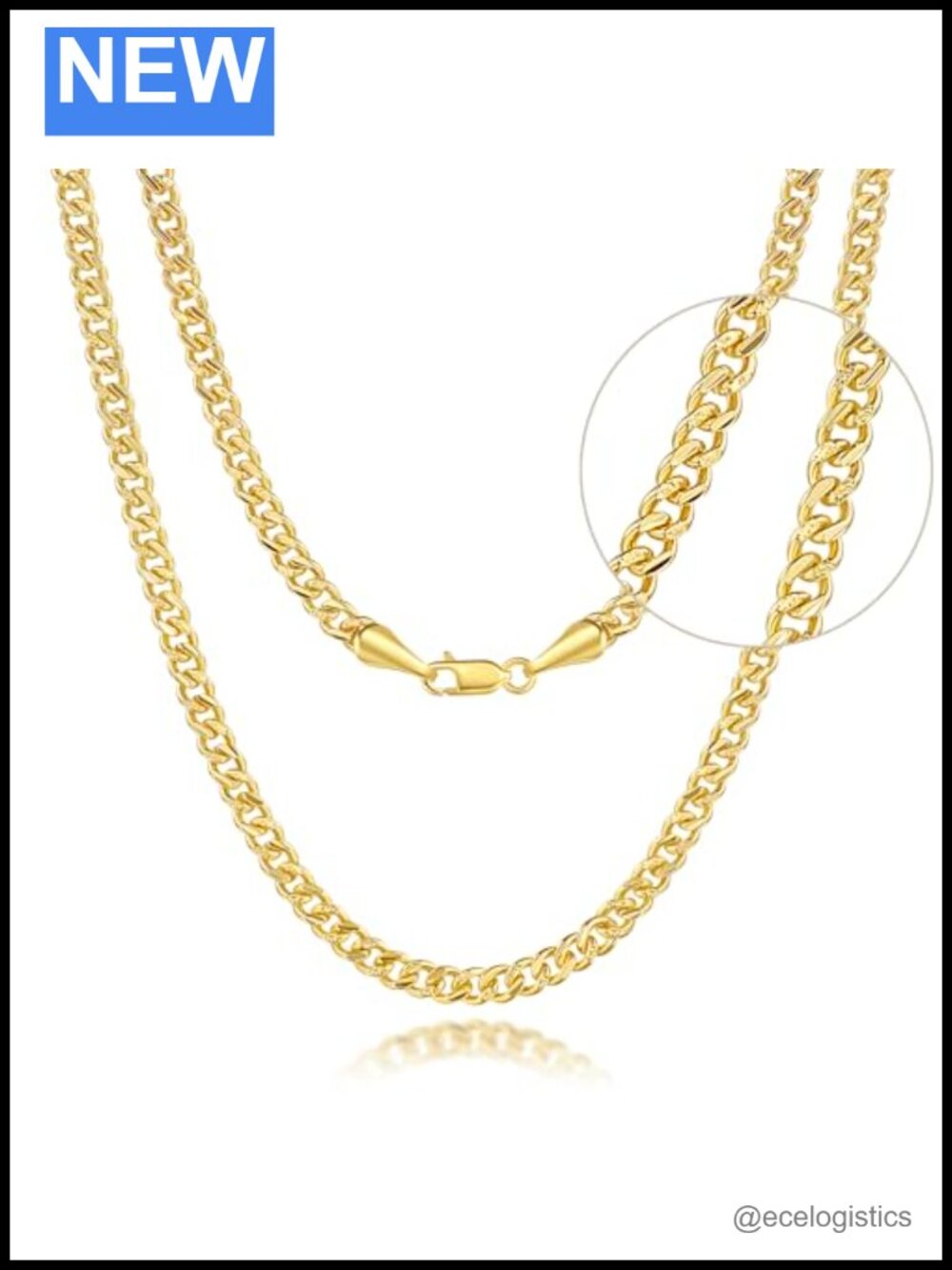 14K Gold Plated Cuban Chain Necklace 3.6mm Lobster Clasp 18in Unisex